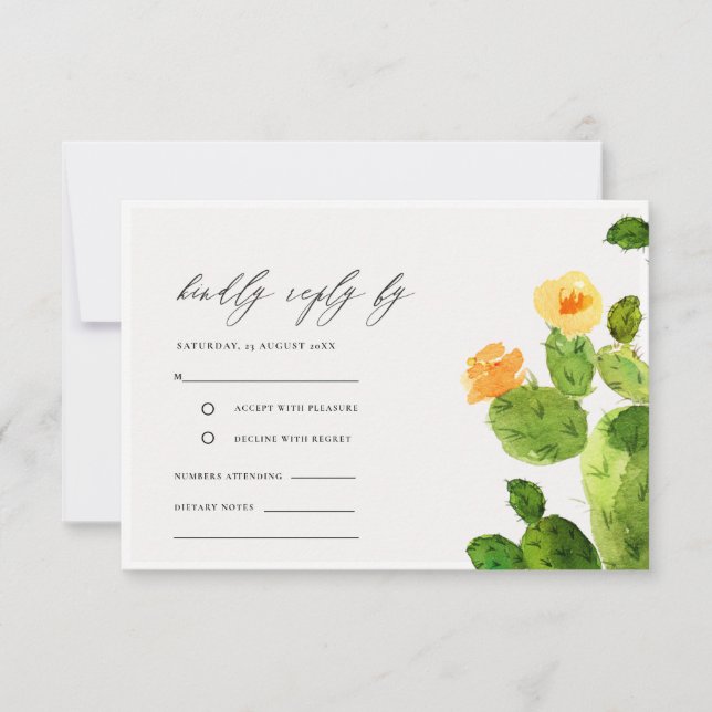 GREEN WATERCOLOR DESERT CACTUS FLORAL  RSVP (Front)