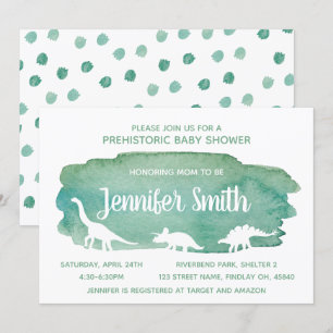 Green Watercolor Dinosaur Baby Shower Invitation