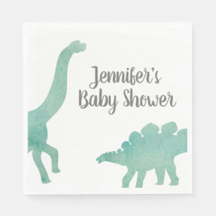 Green Watercolor Dinosaur Baby Shower Napkin