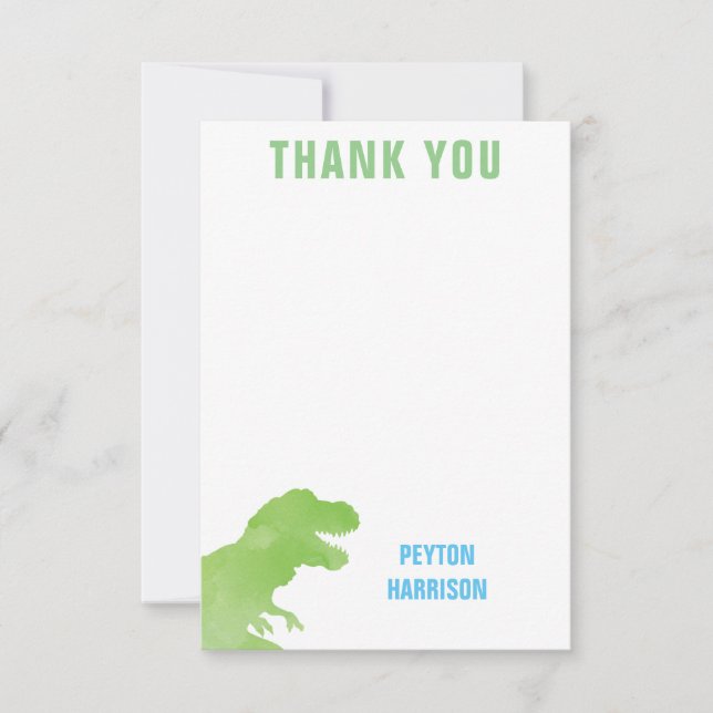 Green Watercolor Dinosaur Personalised Thank You (Front)