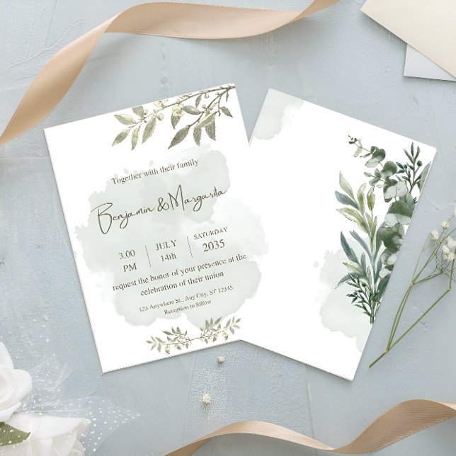 Green Watercolor Elegant Minimalist Wedding  Invitation (Creator Uploaded)