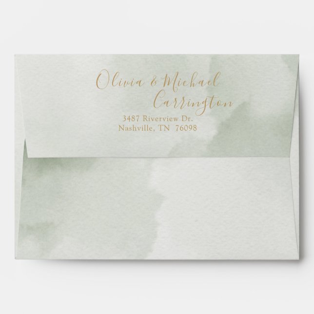 Green Watercolor Elegant Modern Wedding Envelope (Back (Top Flap))