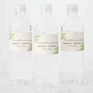  Green Watercolor elegant wedding favours rustic Water Bottle Label