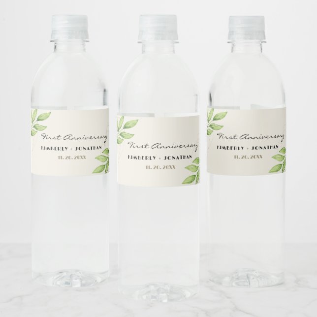  Green Watercolor elegant wedding favours rustic Water Bottle Label (Bottles)