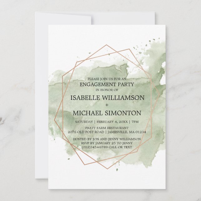Green Watercolor Engagement Party Invitations (Front)