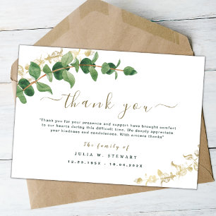Green Watercolor Eucalyptus Funeral Thank You Note Card