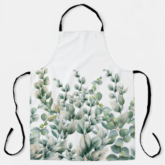 Green Watercolor Eucalyptus Leaf Apron
