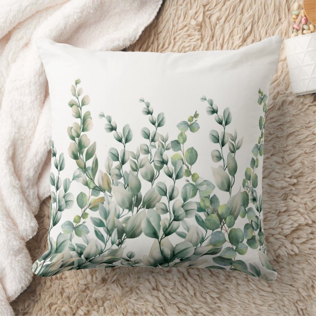 Green Watercolor Eucalyptus Leaf Cushion (Blanket)