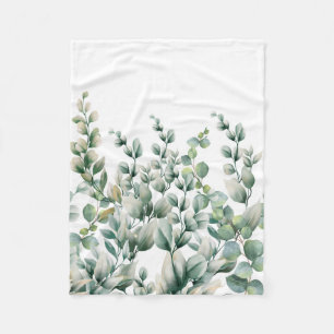 Green Watercolor Eucalyptus Leaf Fleece Blanket