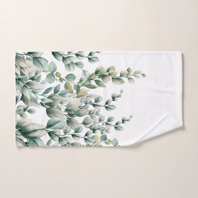 Green Watercolor Eucalyptus Leaf Hand Towel (Hand Towel)