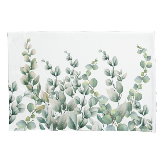 Green Watercolor Eucalyptus Leaf Pillowcase (Front)