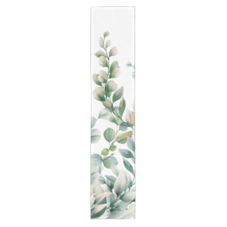 Green Watercolor Eucalyptus Leaf Short Table Runner