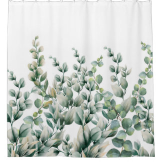 Green Watercolor Eucalyptus Leaf Shower Curtain