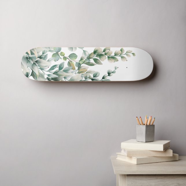 Green Watercolor Eucalyptus Leaf Skateboard (Wall Art (Horz))