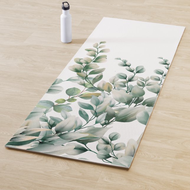 Green Watercolor Eucalyptus Leaf Yoga Mat (In Situ)