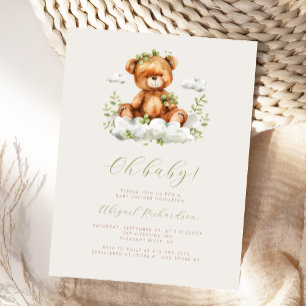 Green Watercolor Eucalyptus Teddy Bear Baby Shower Postcard