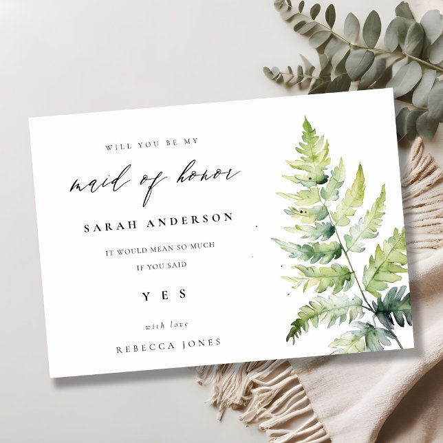 Green Watercolor Fern Foliage Maid Of Honour Invitation (Creator Uploaded)