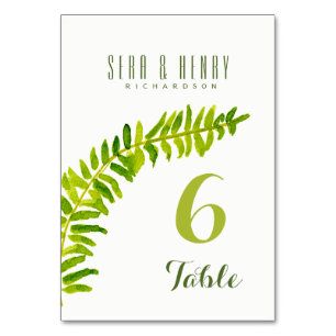 GREEN WATERCOLOR FERN FOLIAGE TABLE CARD