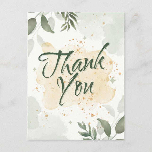 Green watercolor floral postcard (Front)