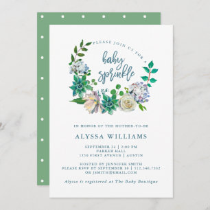 Green Watercolor Floral Succulent   Baby Sprinkle Invitation