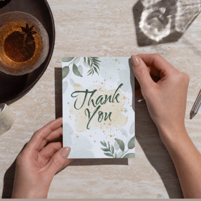 Green watercolor floral thank you card (Creator Uploaded)