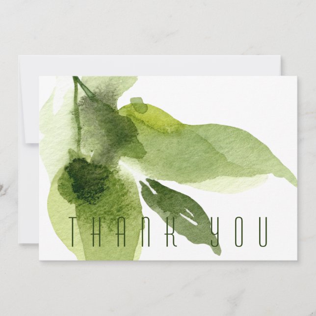 Green Watercolor Foliage Funeral Thank You (Front)