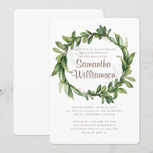 Green Watercolor Foliage Modern Confirmation Invitation