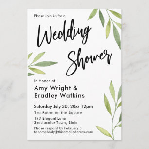 Green Watercolor Foliage Wedding Shower Invitation