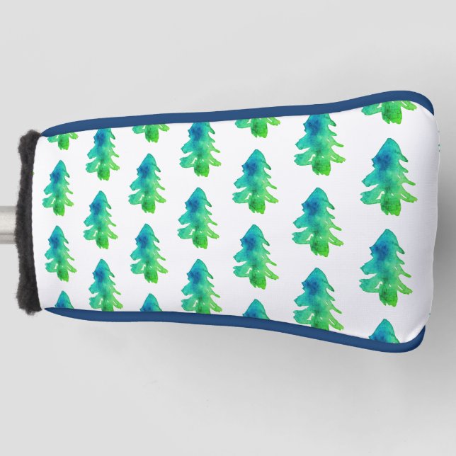 Green Watercolor Forest Pine Trees Golf Head Cover (Front)