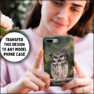 Green Watercolor Forest Snowy Owl Custom Name iPhone 13 Case
