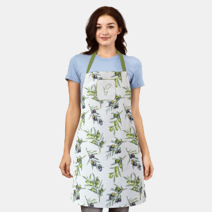 Green Watercolor French Country Olive Custom Name Apron