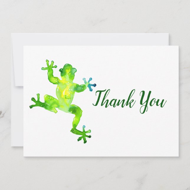Green Watercolor Frog Thank You Card (Front)