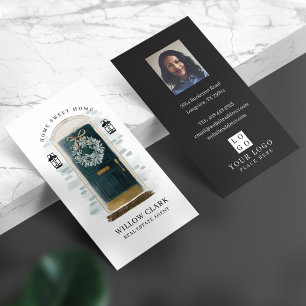 Green Watercolor Front Door Wreath Photo & Logo Business Card