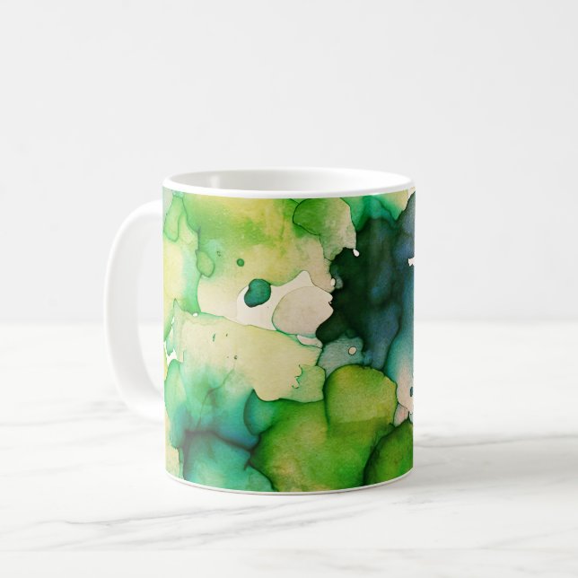 Green Watercolor Fusion  Coffee Mug (Front Left)