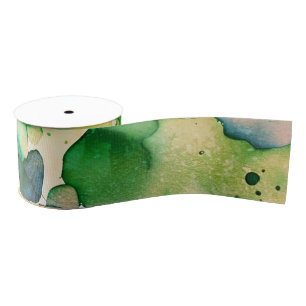 Green Watercolor Fusion  Grosgrain Ribbon