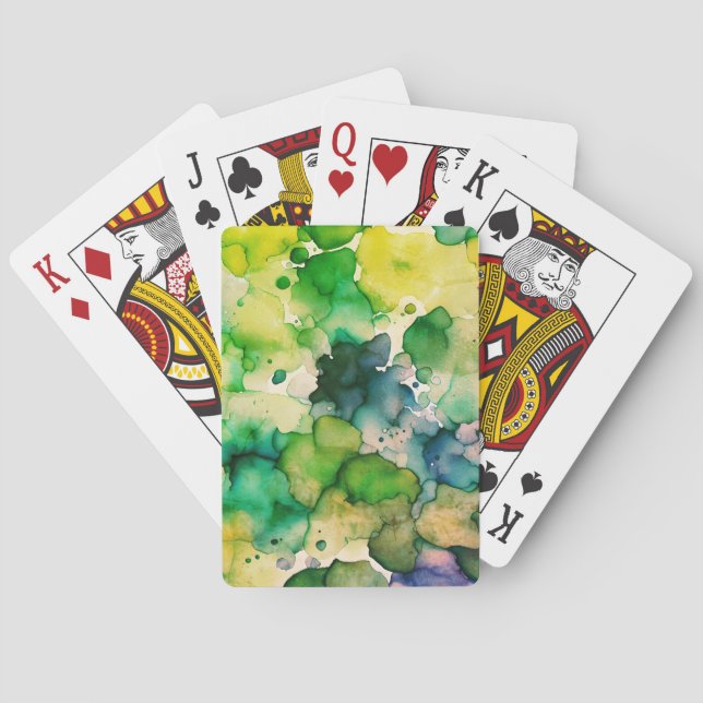 Green Watercolor Fusion  Playing Cards (Back)