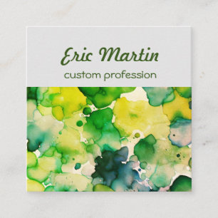 Green Watercolor Fusion Square Business Card