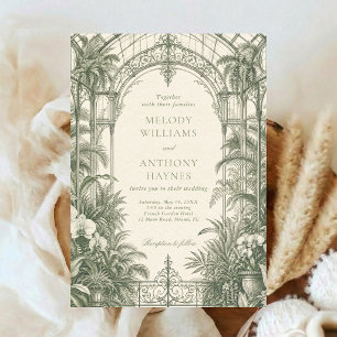 Green Watercolor Garden art Gate Wedding Invitation