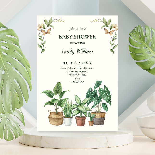 Green watercolor gardening plants baby shower invitation (Creator Uploaded)