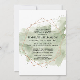 Green Watercolor & Gold Bridal Shower Invitations