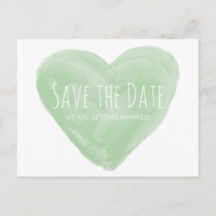 Green Watercolor Heart Save the Date Postcard