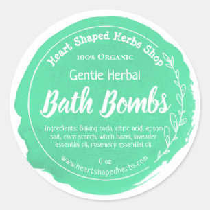 Green Watercolor Herbal Bath Bomb Classic Round Sticker