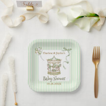 Green Watercolor Horse Carousel Baby Shower