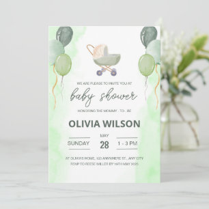 Green Watercolor Illustration Cute Baby Shower  Invitation