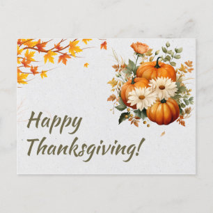 Green Watercolor Illustration Happy Thanksgiving Holiday Postcard