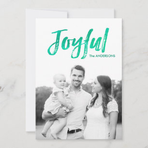 Green Watercolor Joyful Two-Photo Holiday Card