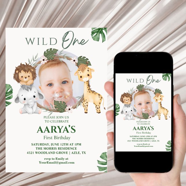 Green Watercolor Jungle  Wild One First Birthday Invitation (Creator Uploaded)