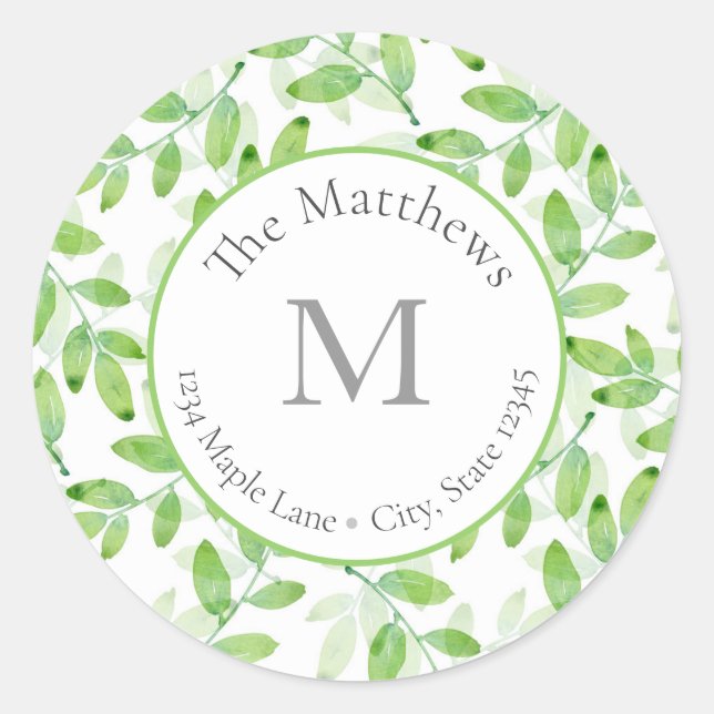  Green Watercolor Layered Leaves Pattern labels (Front)