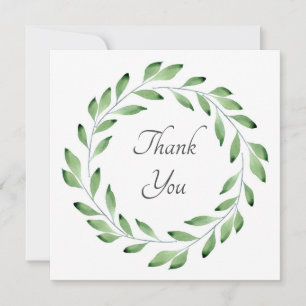 Green Watercolor Leaf Branches Wreath Thank You Card