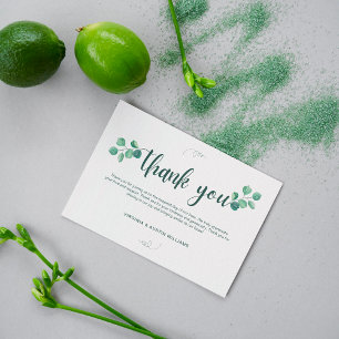 Green Watercolor Leaf Elegant Rustic Wedding Thank You Card